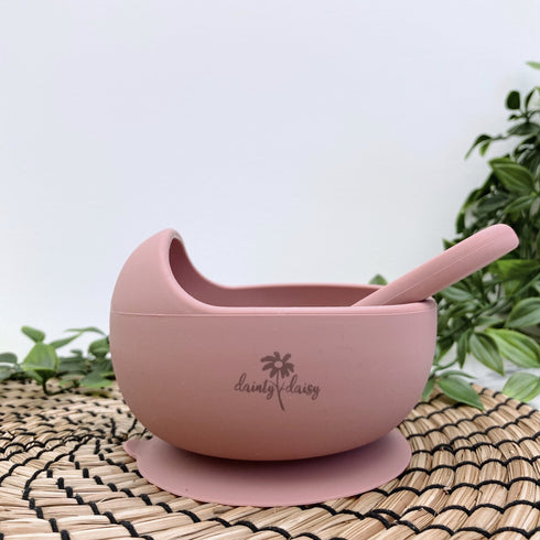 DAINTY DAISY - Dusty Rose Silicone Bowl and Spoon Set